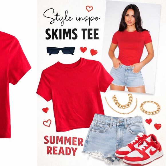 SKIMS Cotton Jersey Crewneck T-Shirt Ruby Red | Size XL | NWT - Picture 2 of 11